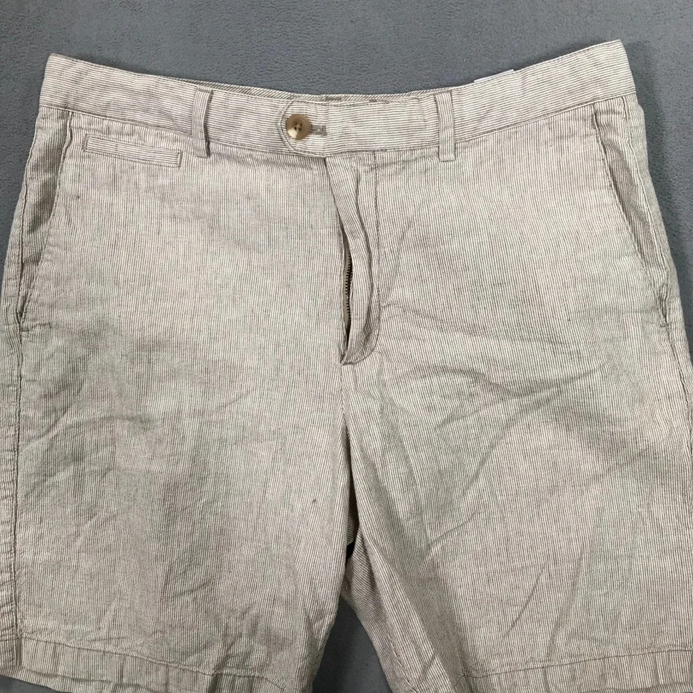 Banana Republic Mens Linen Blend Striped Shorts Tan White 34 859129-01